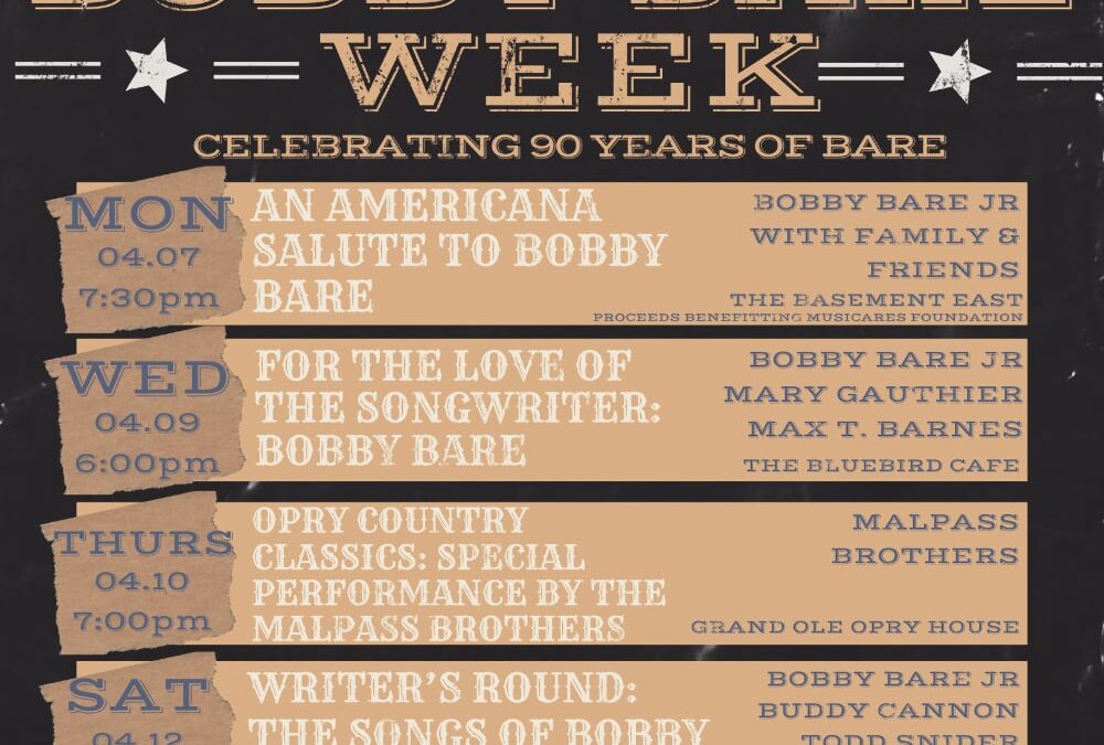 Bobby Bare Week Announced in Nashville to Celebrate Country Legend’s 90th Birthday on April 7